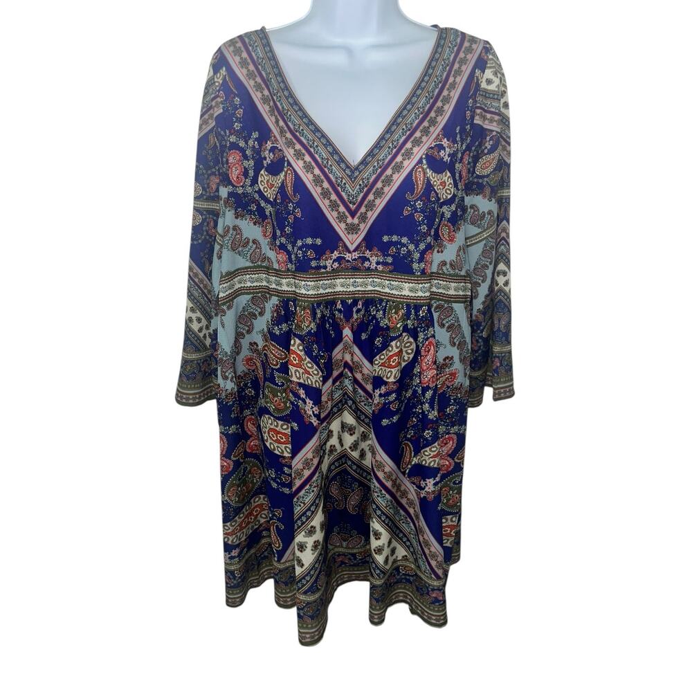 NWT Umgee Blue Paisley Boho Dress – Size Medium | Bell Sleeves